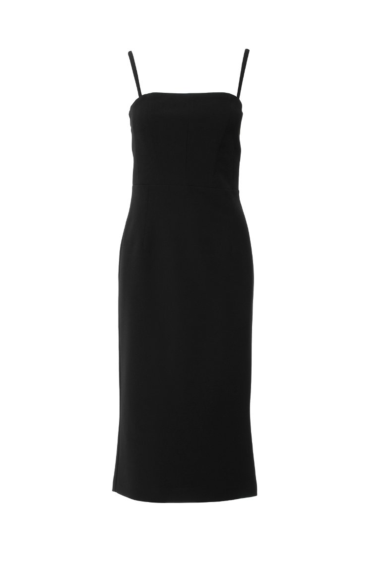 4G CLASSIC - Askılı Siyah Midi Elbise