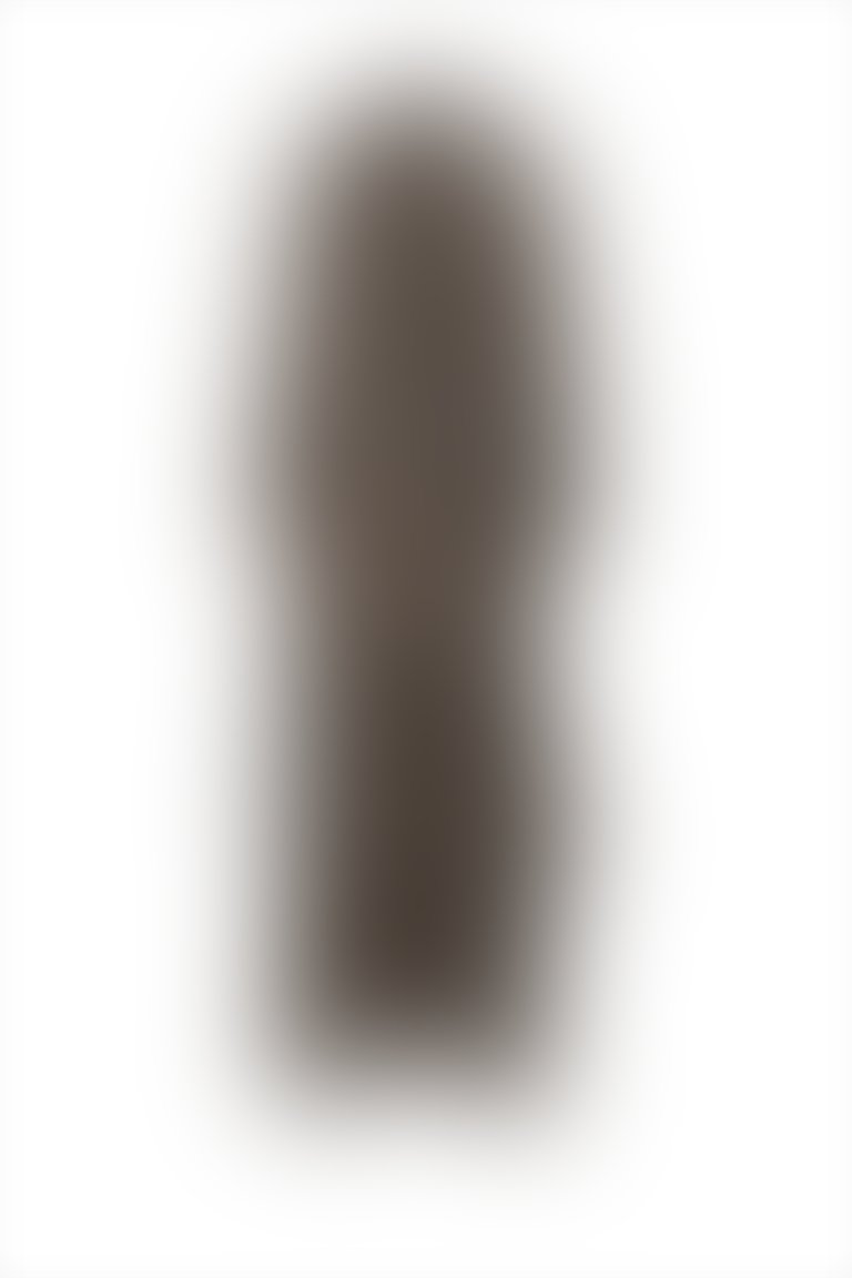 KIWE - Leopar Desenli Kahverengi Şifon Fırfırlı Uzun Elbise