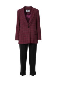 4G CLASSIC - Tek Düğmeli Ekose Ceketli Ve Pantolonlu Pembe Takım Elbise