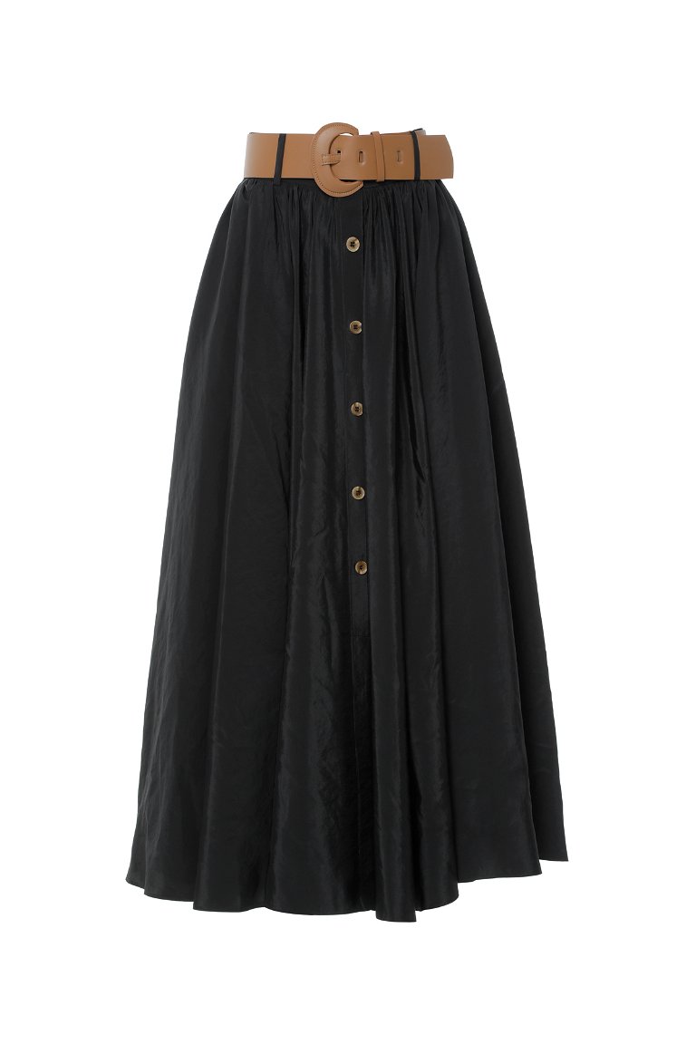 KIWE - Black Skirt With Button And Leather Belt
