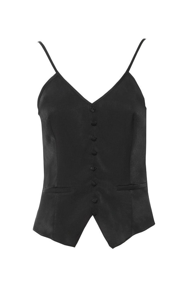 4G CLASSIC - Brit Button Up Black Blouse With Rope Strap