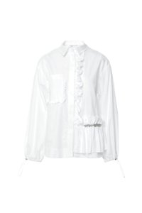 GIZIA SPORT - Asymmetric Embroidered White Shirt With Ruffle Detail 