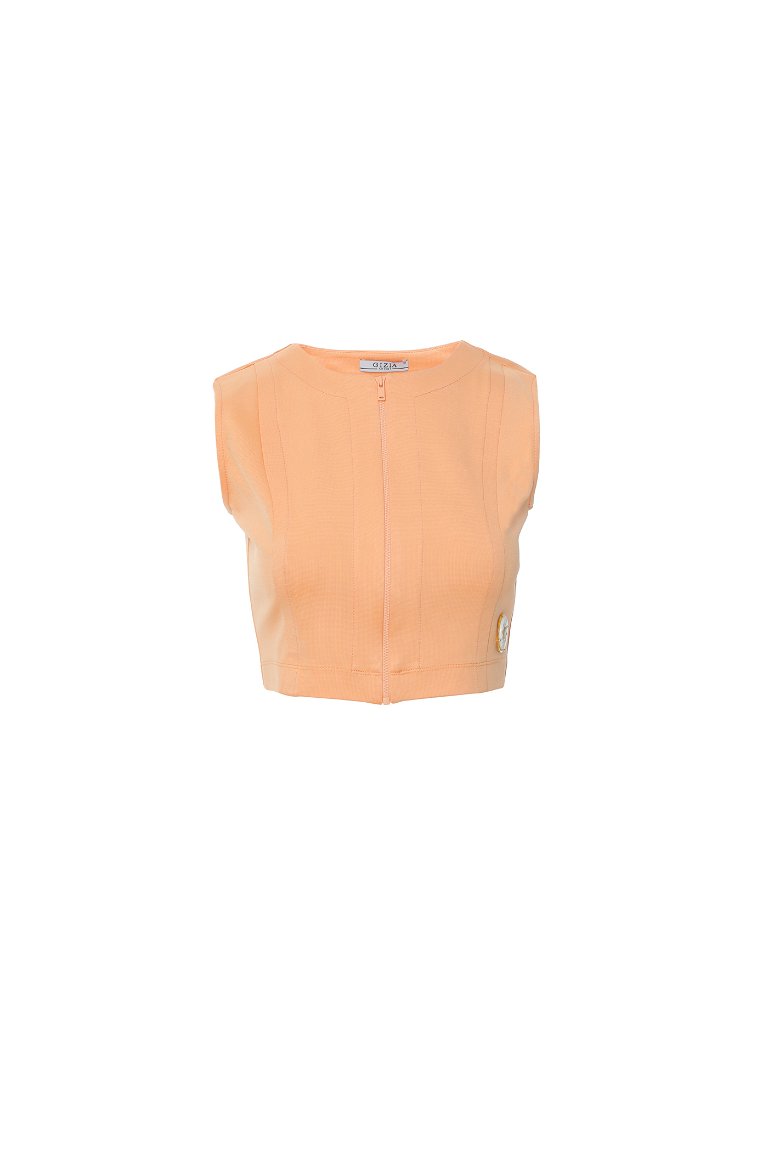 GIZIA SPORT - Salmon Short Blouse With Zipper And Star Detail