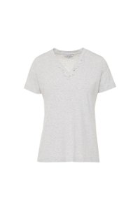 GIZIA SPORT - V-Neck Basic Grey Tshirt With Collar Embroidery Detail 