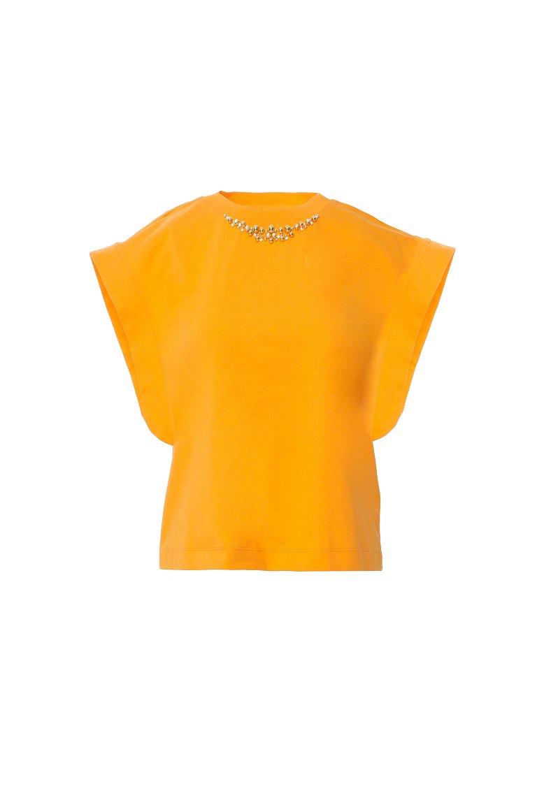 GIZIA SPORT - Orange Blouse With Embroidered Collar