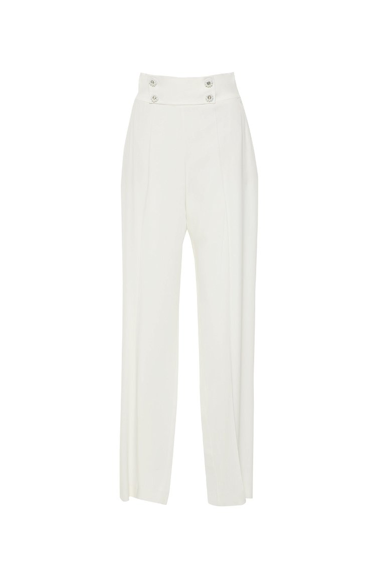 GIZIA - Button Detailed Embroidered Ecru Pants