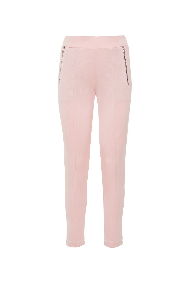 GIZIA SPORT - Rubber Waisted Pink Trousers With Metal Zipper Detail