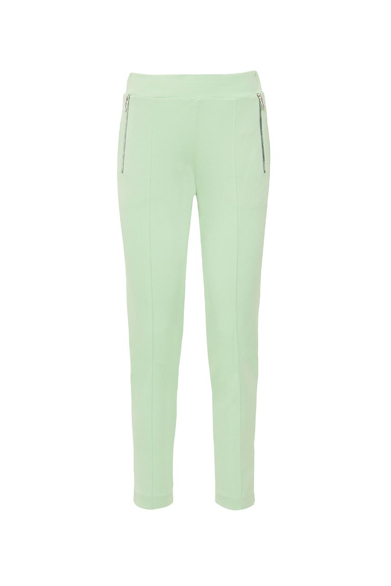 GIZIA SPORT - Rubber Waisted Green Trousers With Metal Zipper Detail