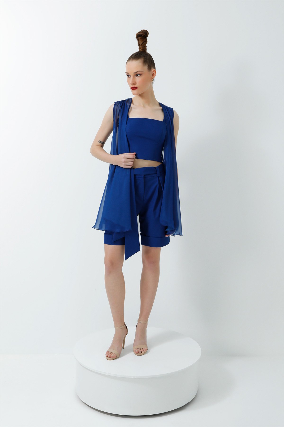Blue 3 Piece Linen Female Suit