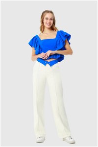 KIWE - Square Neckline Saxe Blue Crop Top With Puffy Sleeves With Zipper