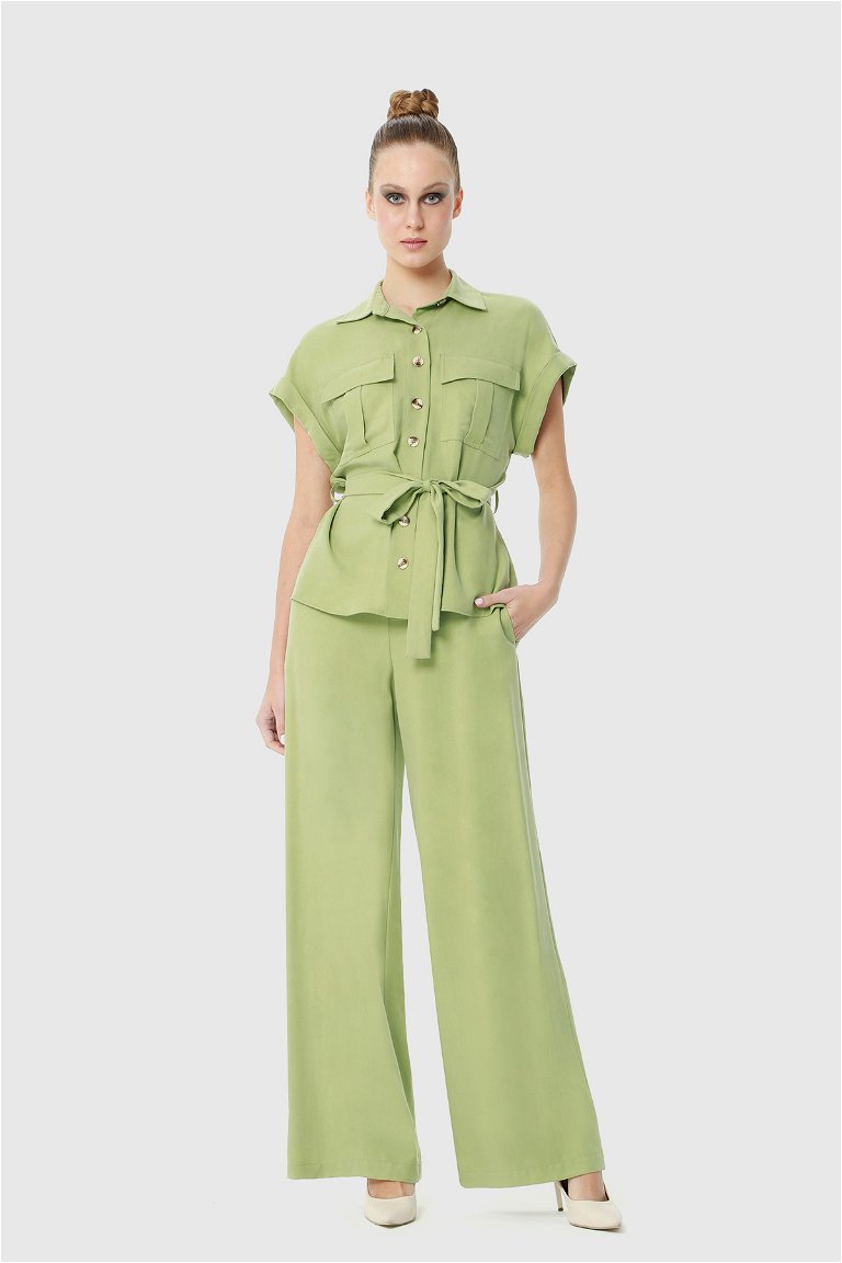 KIWE - Green Suit With Double Pocket Flap, Comfortable Shirt Trousers With Waist Closure