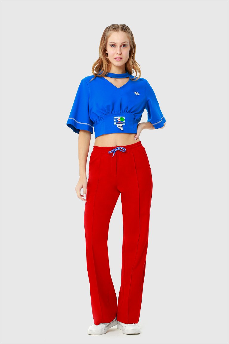 KIWE - Wide Leg Knitted Red Tracksuit With Lace-up