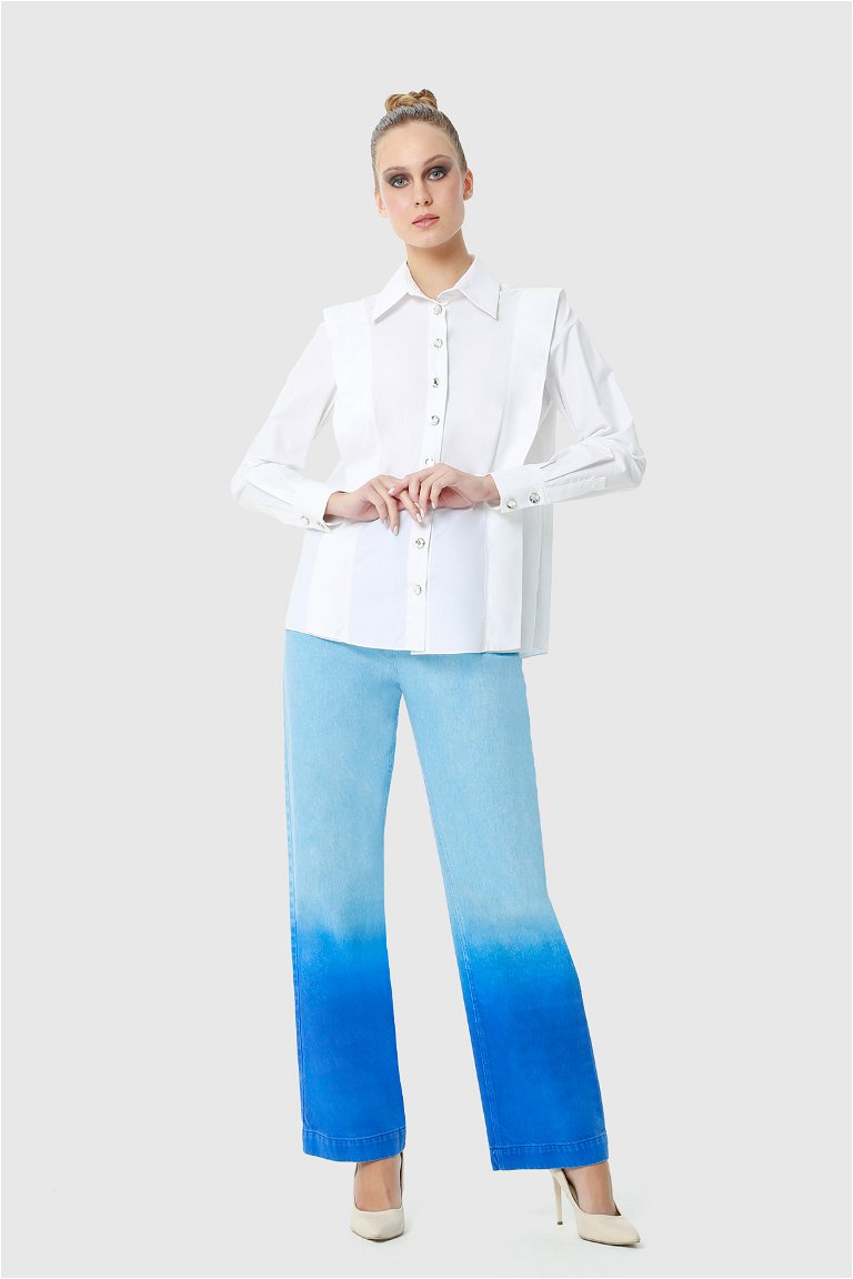 KIWE - Crystal Button and Shoulder Detailed Poplin White Shirt