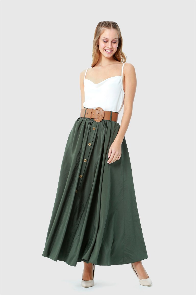 KIWE - Green Skirt With Button And Leather Belt