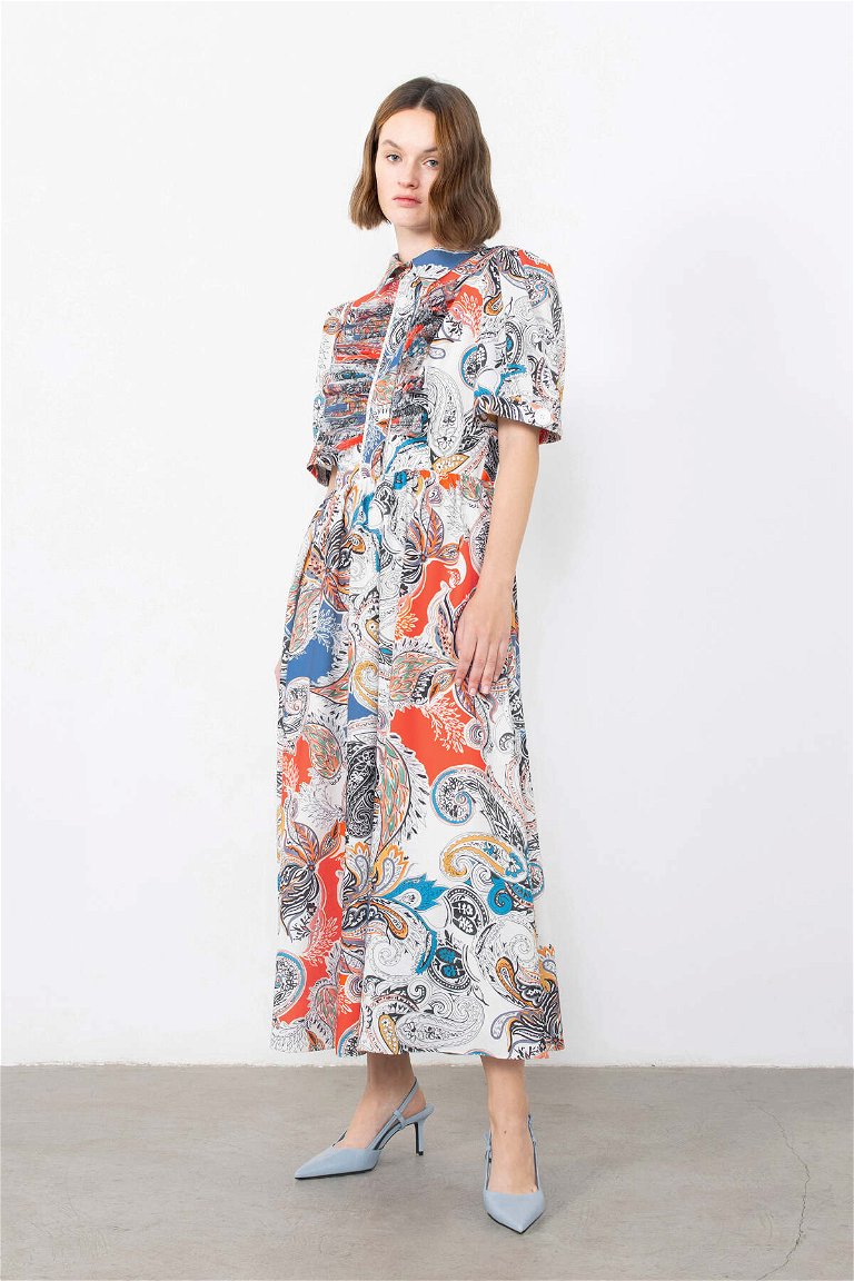 GIZIA - Desenli Organze Pilise Fırfırlı Elbise