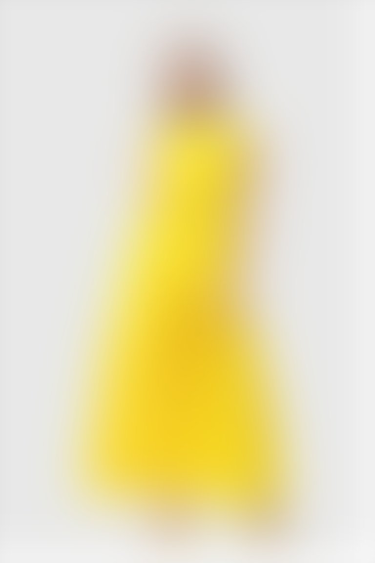 KIWE - Sırt Dekolteli Bağlama Detaylı Maxi Boy Poplin Sarı Elbise
