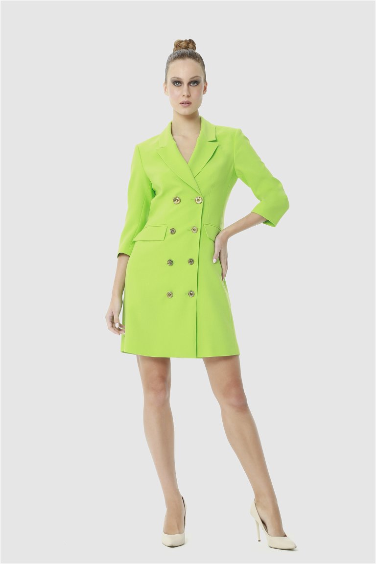4G CLASSIC - Kruvaze Kapamalı Önü Düğmeli Yeşil Ceket Elbise