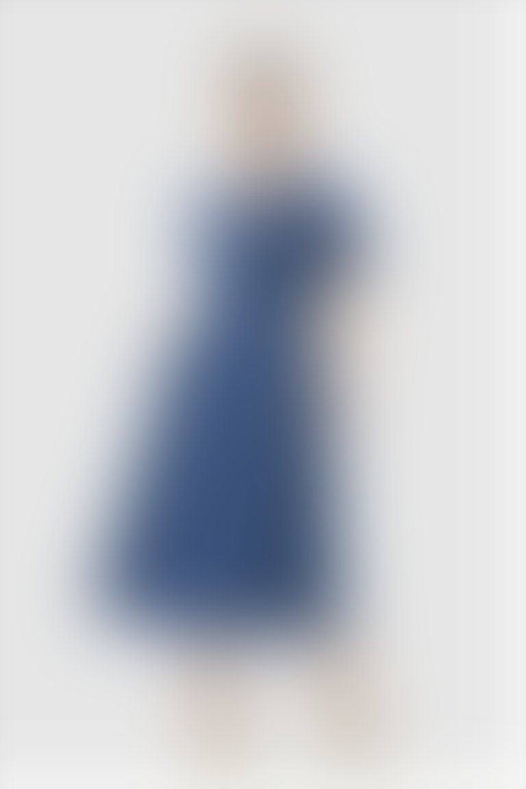 Çizgili Ceket Yaka Midi Lacivert Elbise
