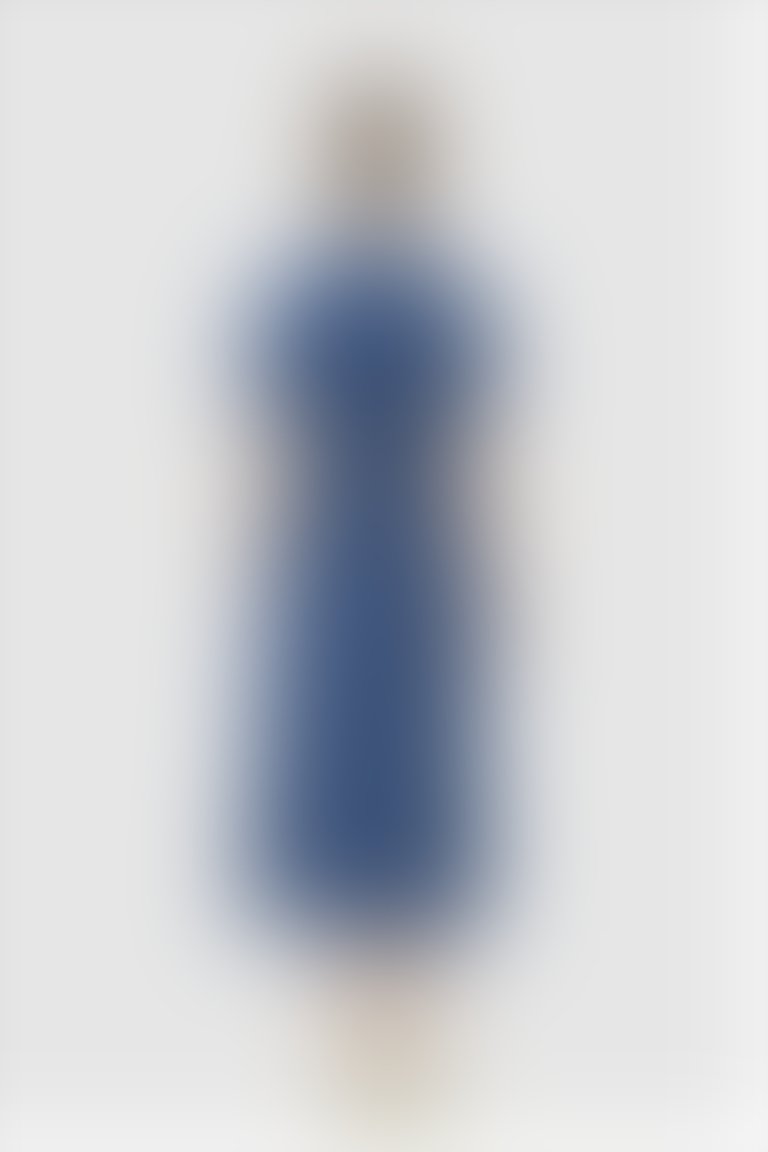 Çizgili Ceket Yaka Midi Lacivert Elbise