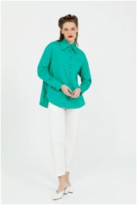 KIWE - Green Oversized Shirt With Wide Collar Button Detail