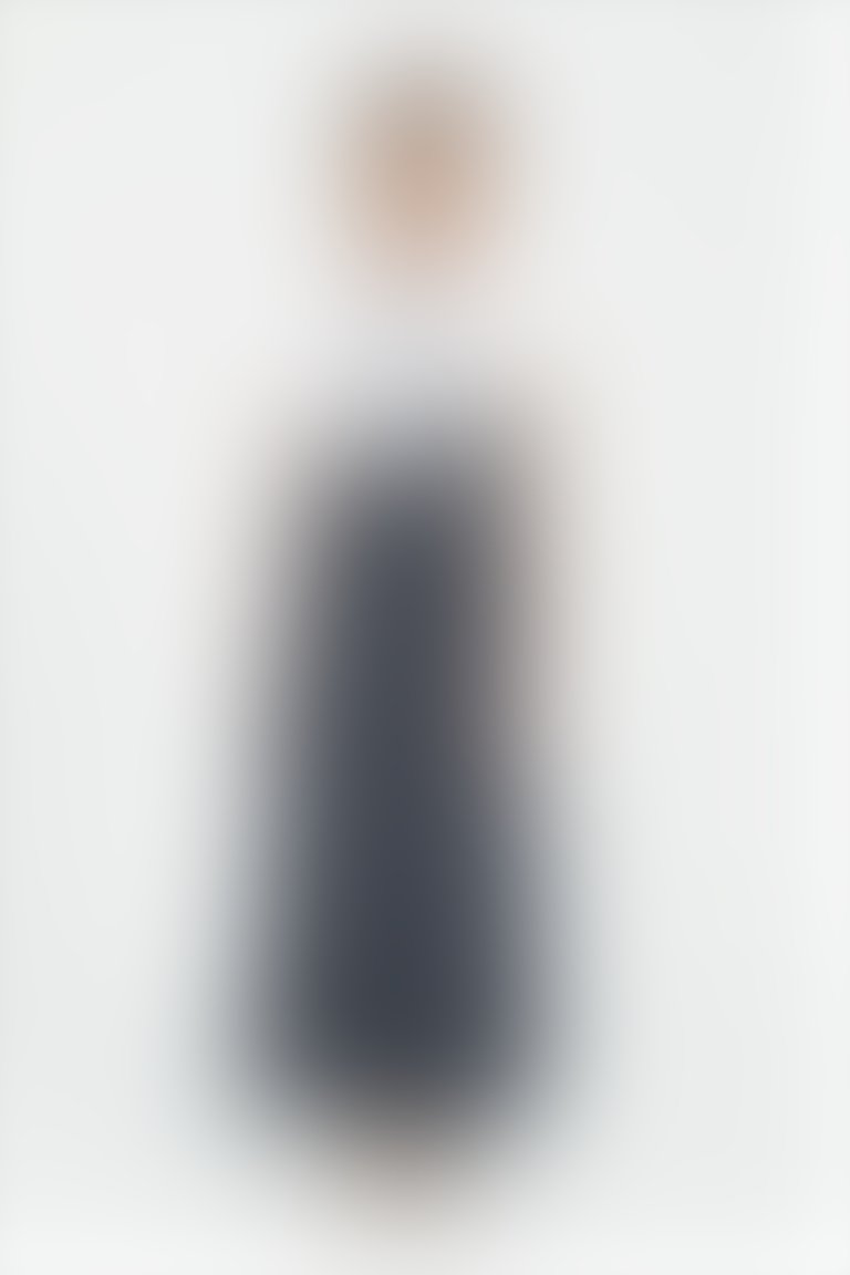 KIWE - Geniş Yaka Detaylı Uzun Çizgili Lacivert Streç Elbise