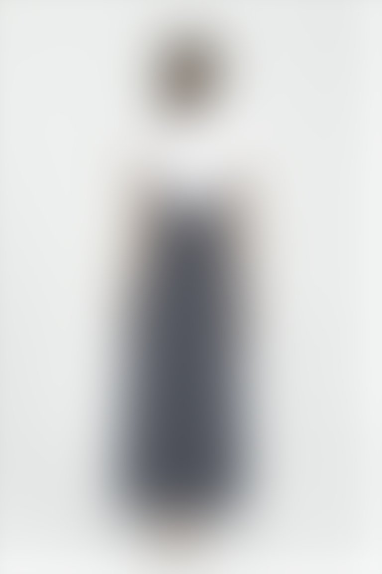 Geniş Yaka Detaylı Uzun Çizgili Lacivert Streç Elbise