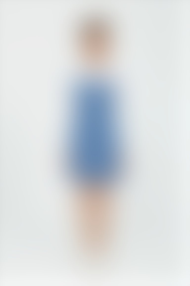KIWE - Kapşonlu Kol Fermuar Detaylı Kalp Broşlu Mavi Mini Elbise