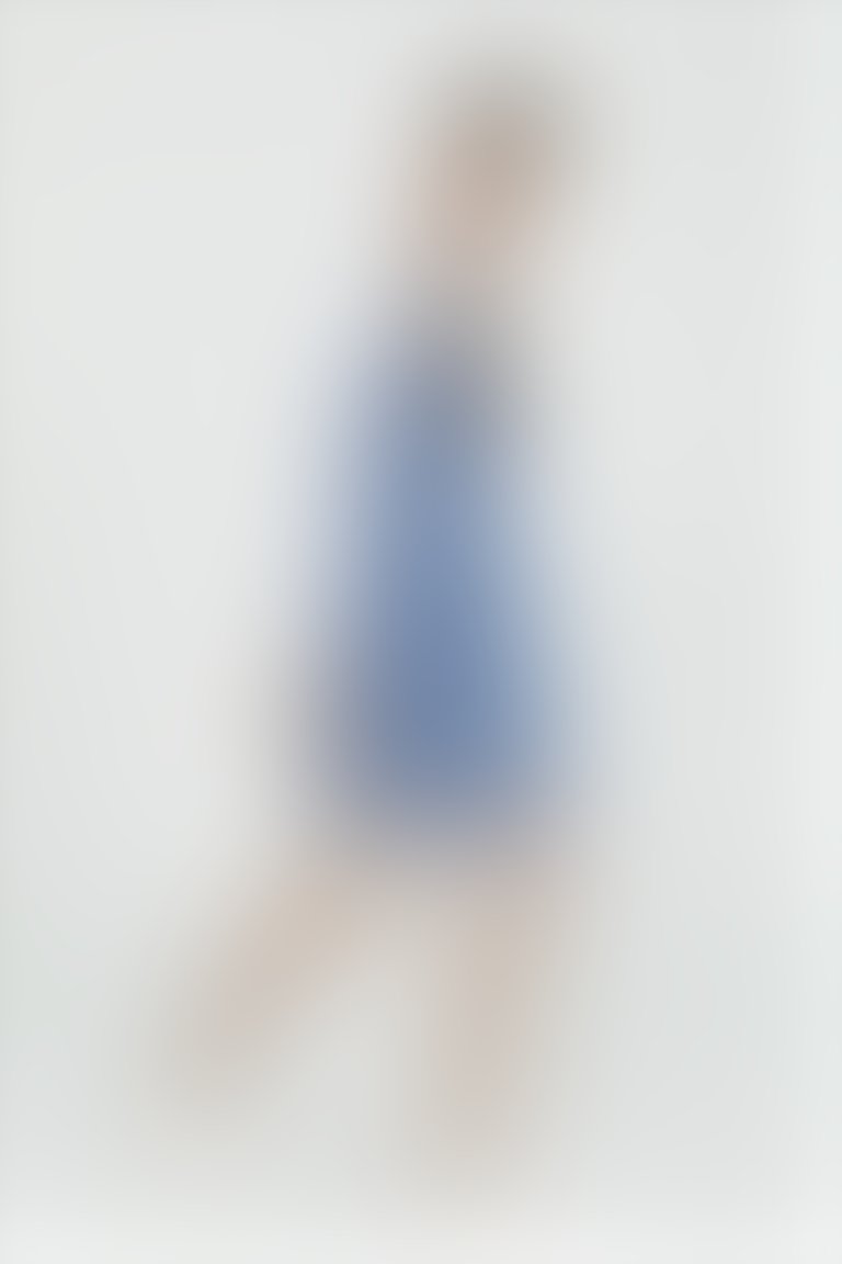 Blue Mini Dress With Hooded Sleeve Zipper Detail Heart Brooch