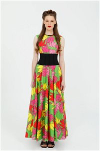 KIWE - Green Maxi Dress with Floral Pattern and Bodice Detail