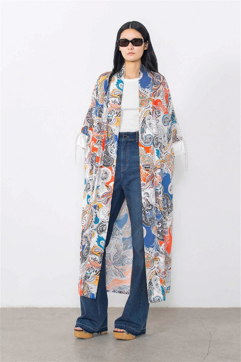 GIZIA - Lace-Up Detailed Belted Kimono With Band Sleeves