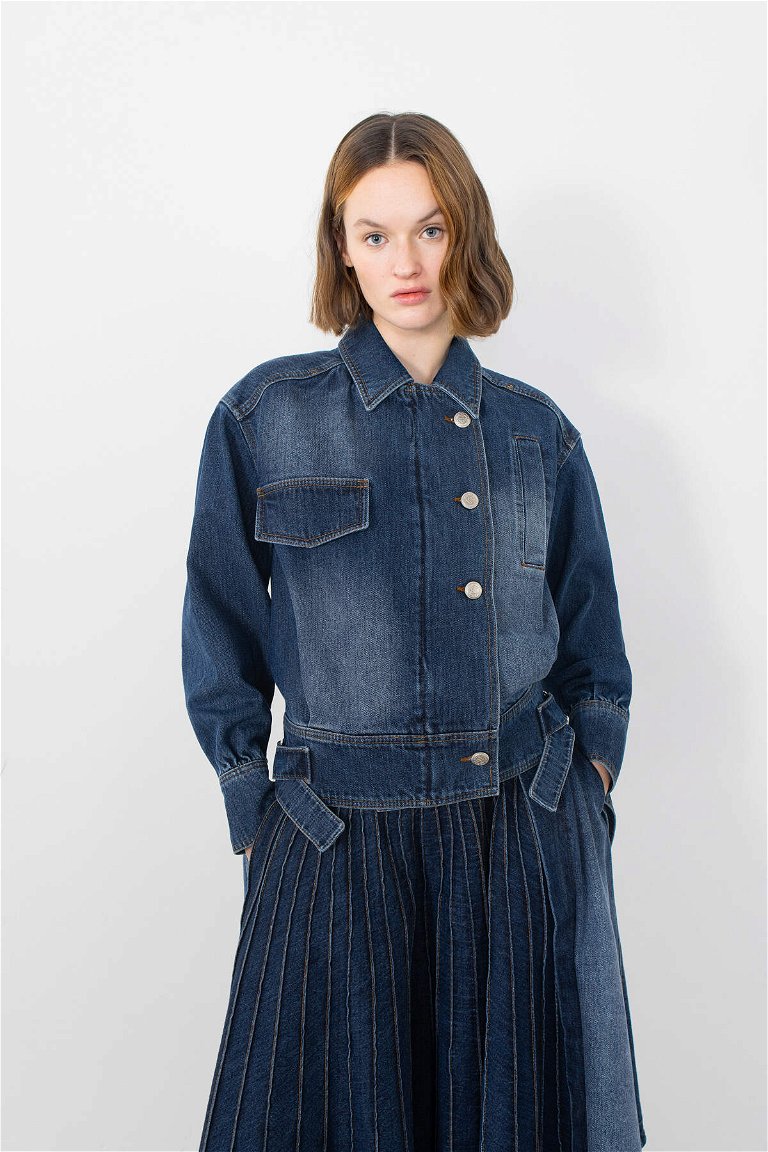 GIZIA - Asymmetric Jean Jacket With Metal Buckle Detail Processing