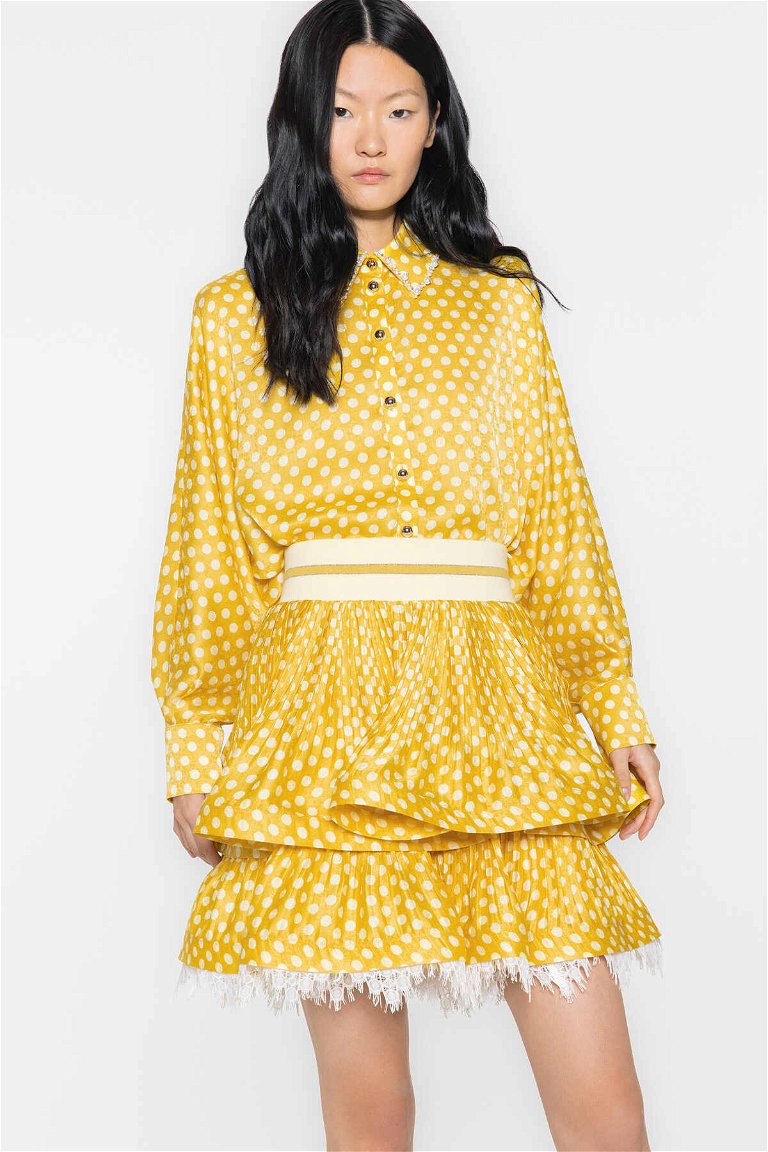GIZIA - Yellow Skirt with Pleated Grainy Lace Detail