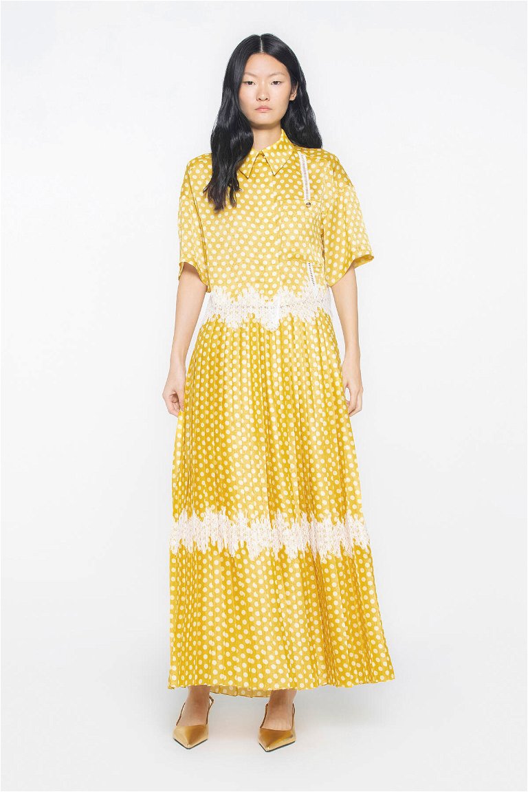 GIZIA - Yellow Skirt with Pleated Lace Accessories