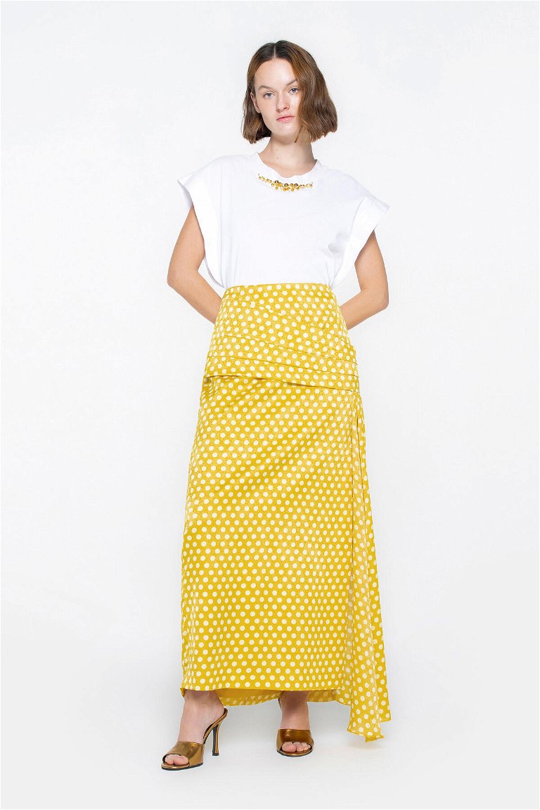 GIZIA - Yellow Skirt with Asymmetric Pleated Detail