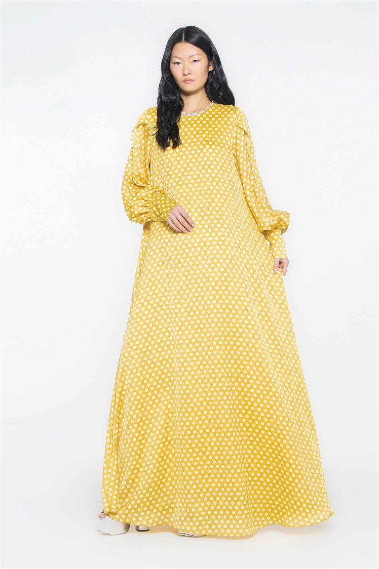 GIZIA - Yakası İşlemeli Puanlı Sarı Elbise