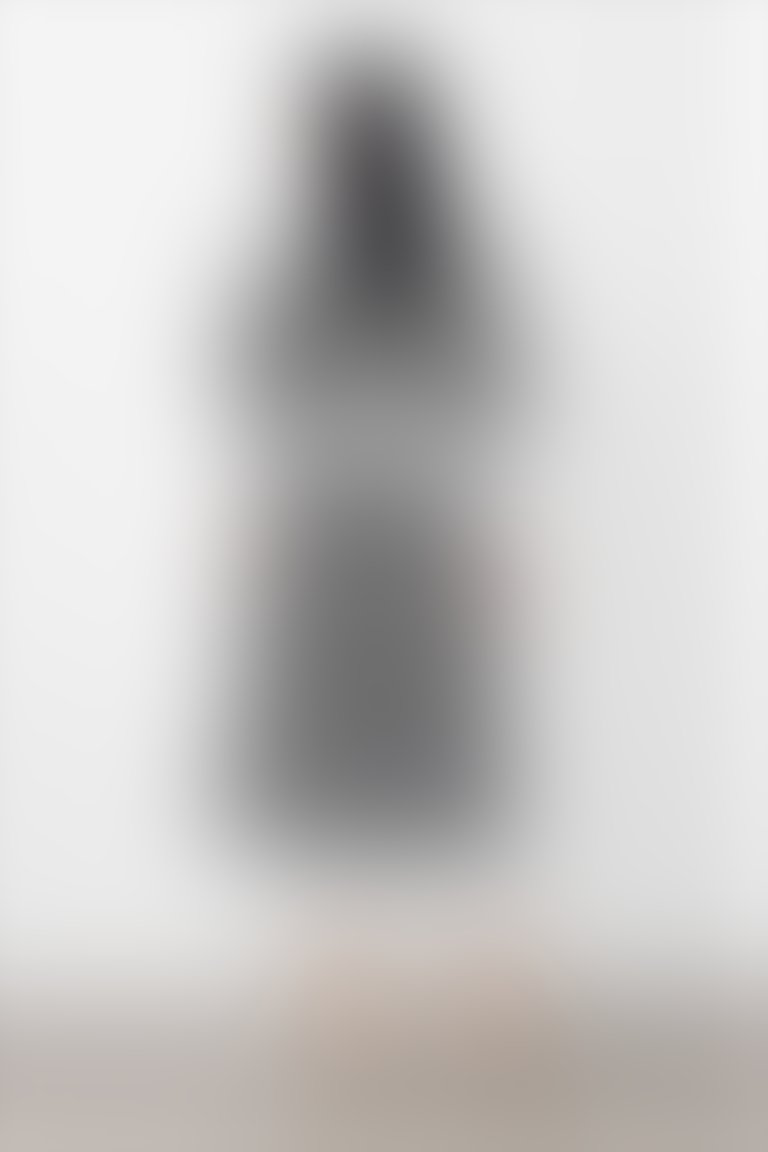 Yaka Detaylı Manşet Yırtmaçlı Çiçekli Midi Lacivert Elbise