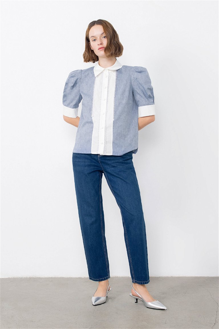 GIZIA - Transparent Blue Shirt With Ribbon Accessories