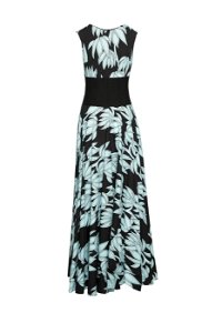 KIWE - Blue Maxi Dress with Floral Pattern and Bodice Detail