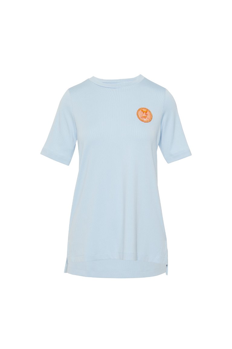 GIZIA SPORT - Applique Embroidery Detailed Basic Blue Tshirt