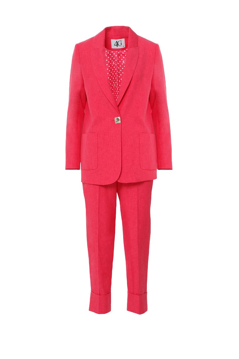 4G CLASSIC - Big Metal Buttoned Double Turn Ups Coral Suit