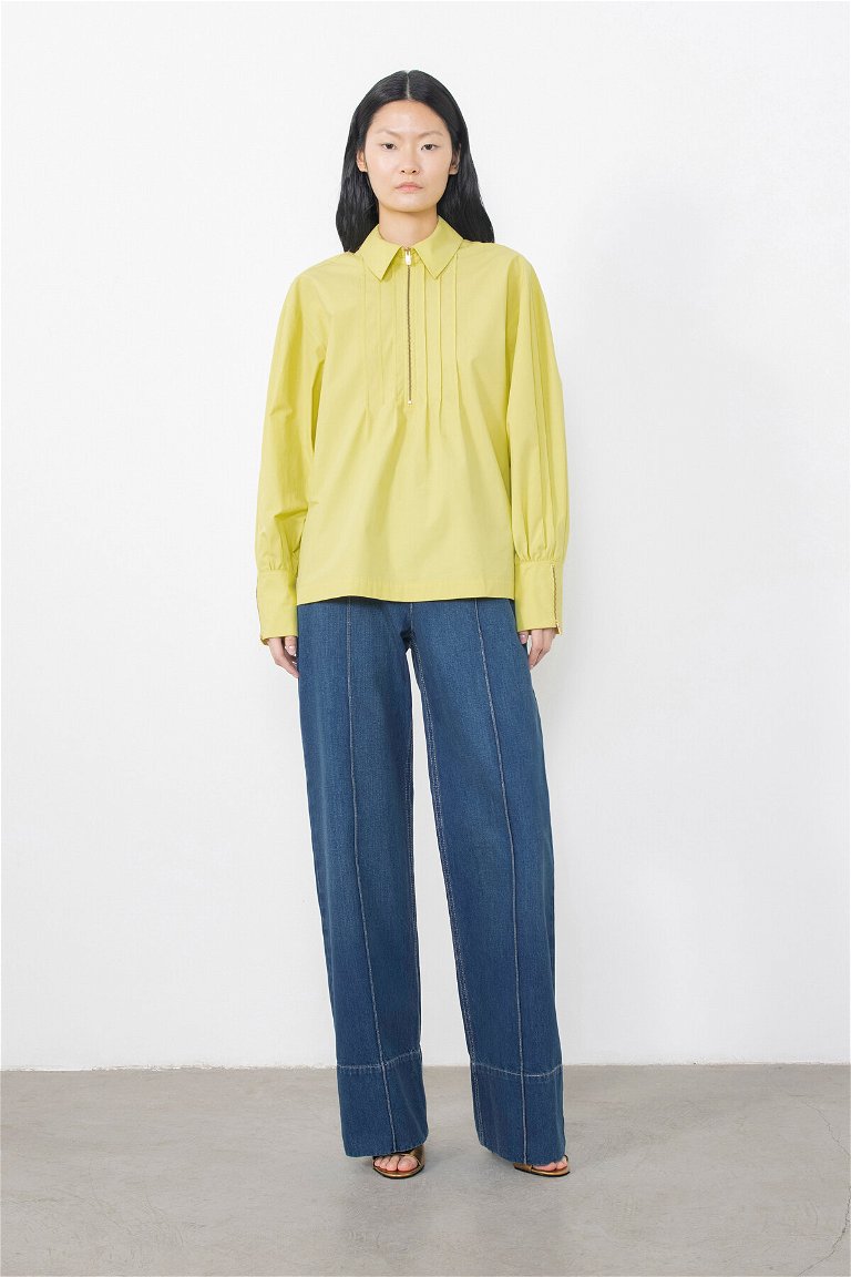 GIZIA - Wide Leg Blue Trousers With Front Stitching Detail With Jagron