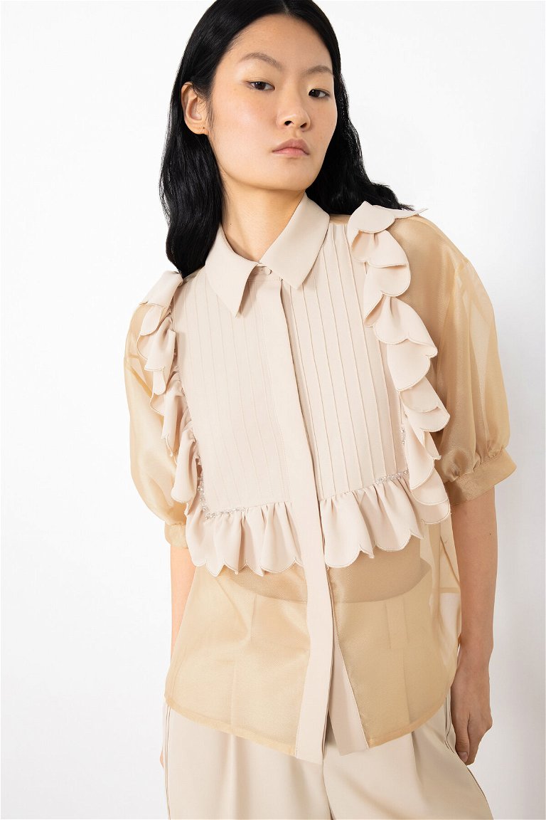 GIZIA - Transparent Salmon Colored Blouse With Voluminous Sleeves