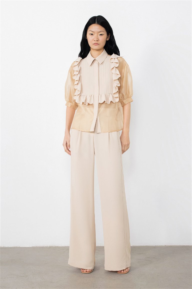 GIZIA - Beige Trousers with Pleated Ribbed Fronts