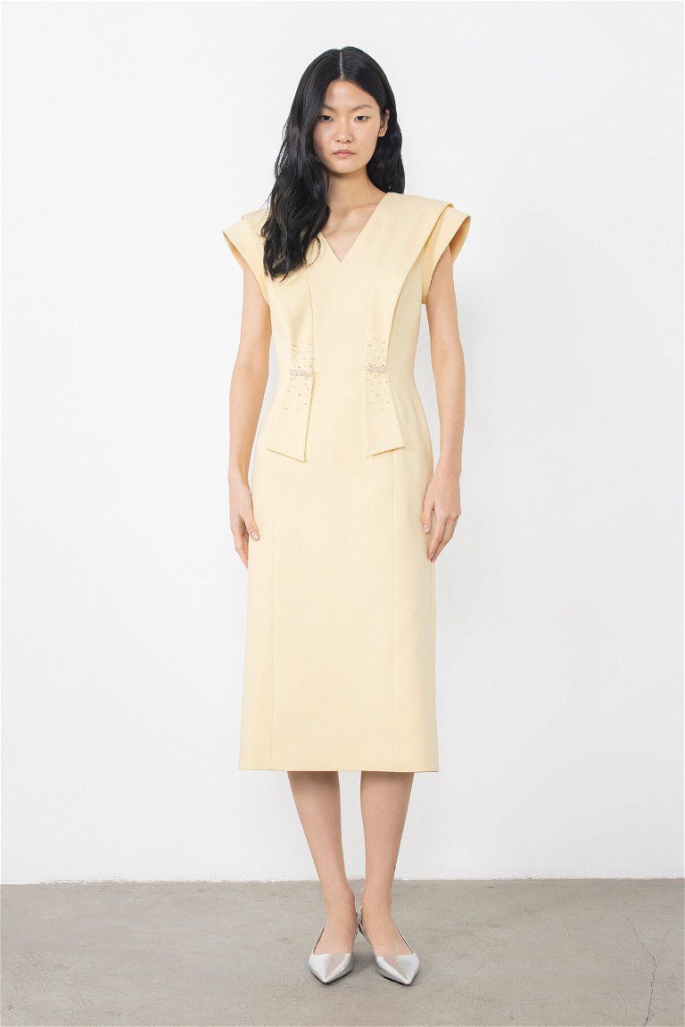 GIZIA - Yellow Dress With Stone And Bead Embroidery