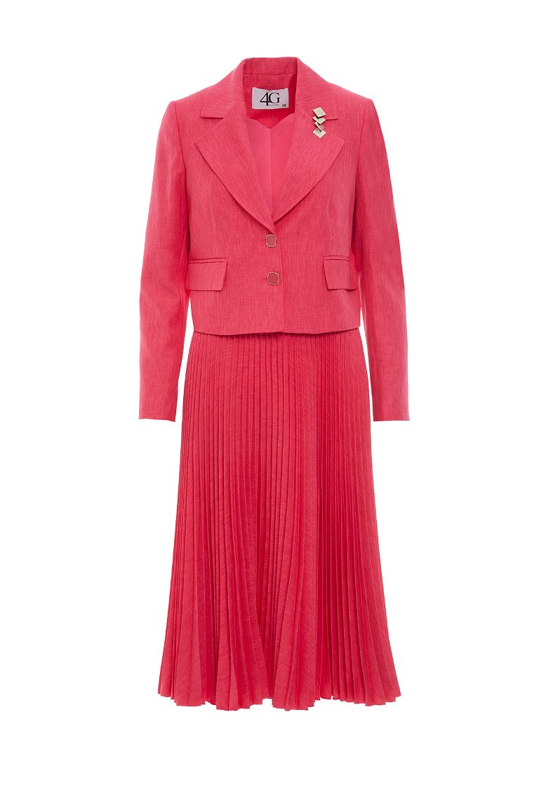4G CLASSIC - Pleated Short Jacket and Skirt Coral Suit