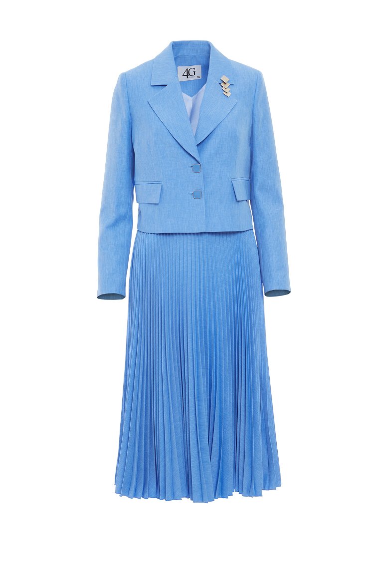 4G CLASSIC - Pleated Short Jacket and Skirt Blue Suit
