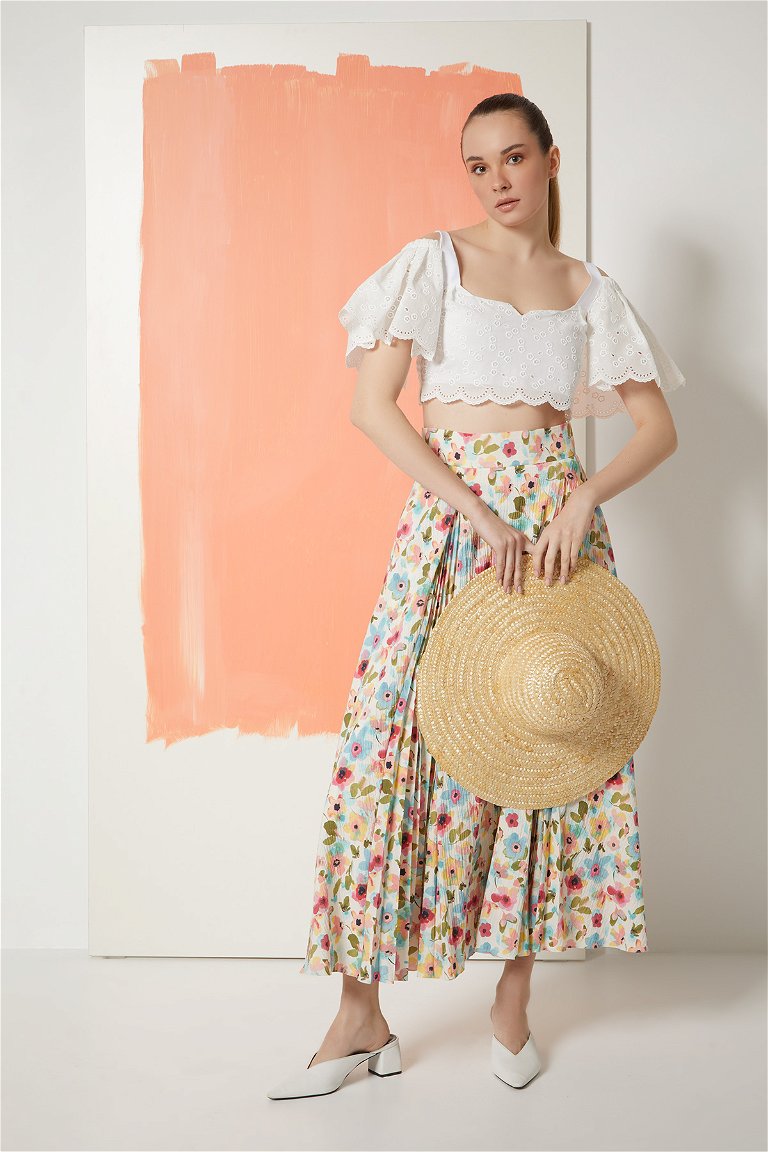 MANI MANI - Flared Long Skirt with Pleated Detailed Pattern