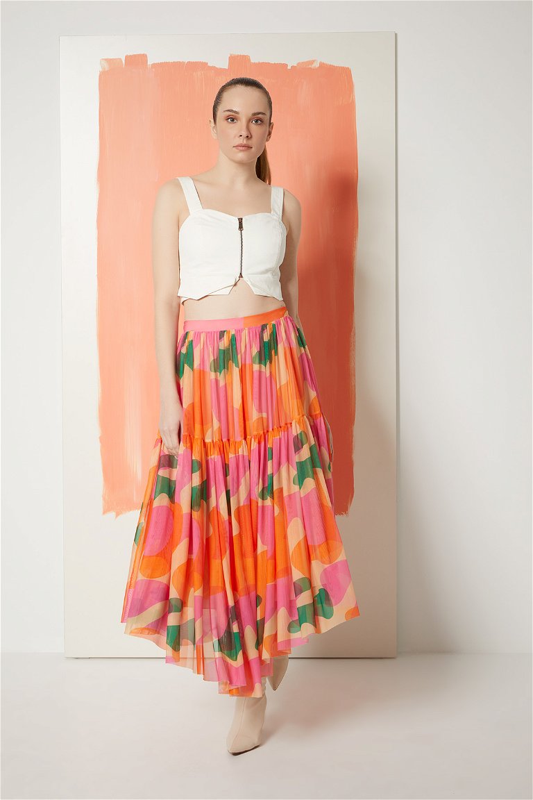 MANI MANI - Patterned Asymmetric Shirred Fuchsia Skirt