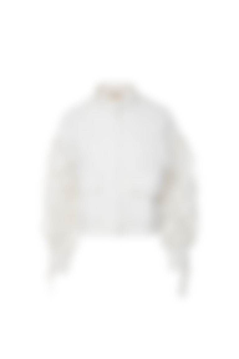 Manşet Bağlama Detaylı Beyaz Jean Ceket