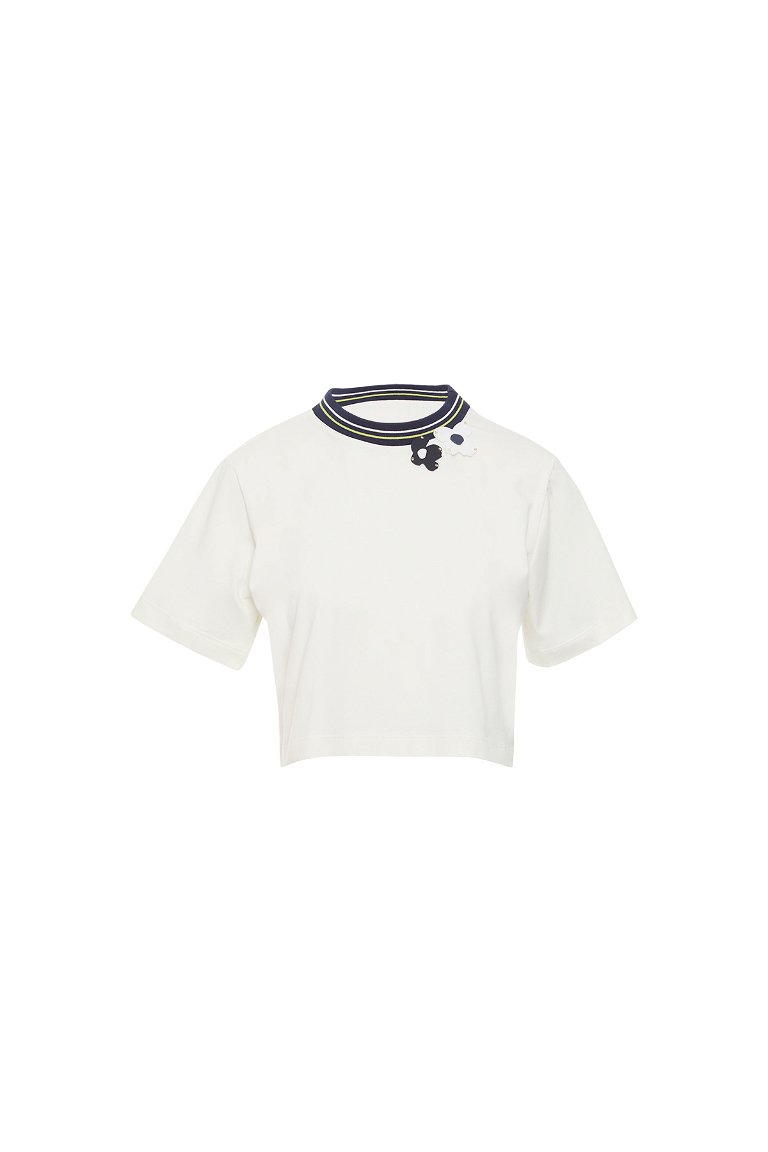 GIZIA - Ecru Tshirt with Ribband Collar
